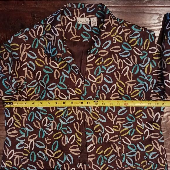 Linen open front jacket sz L petite brown blue Kim Rogers coastal grandma - Picture 4 of 6